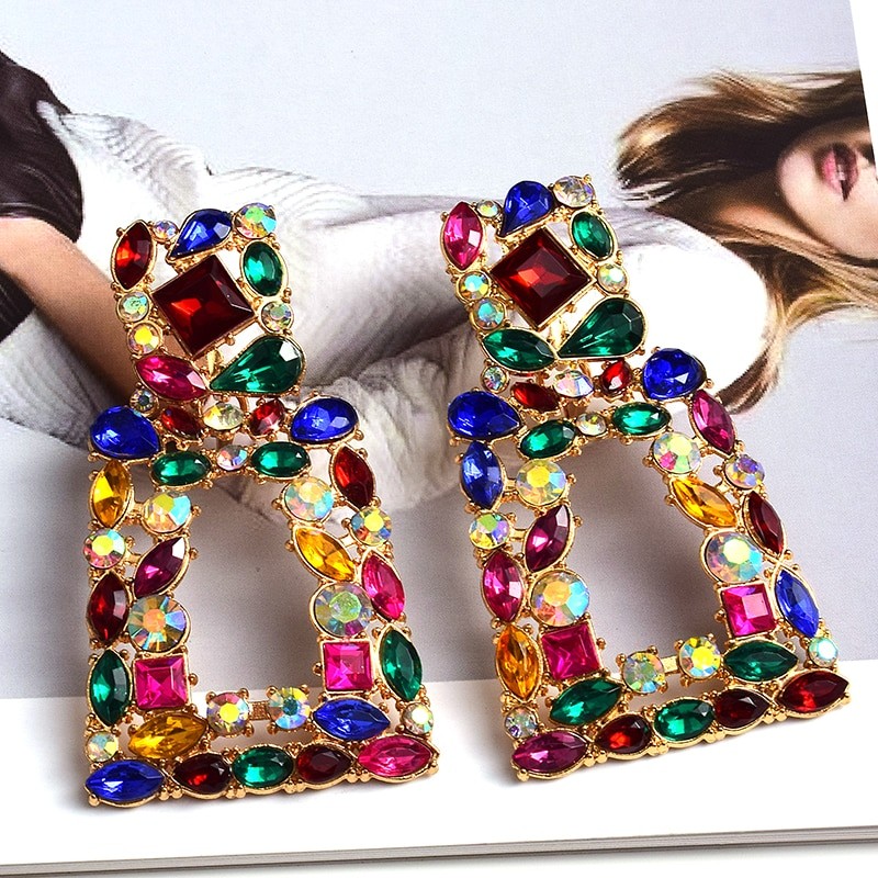 Wholesale Colorful Crystal Geometric Metal Dangle Drop Earrings High-Quality Classic Hot Jewelry Accessories For Women